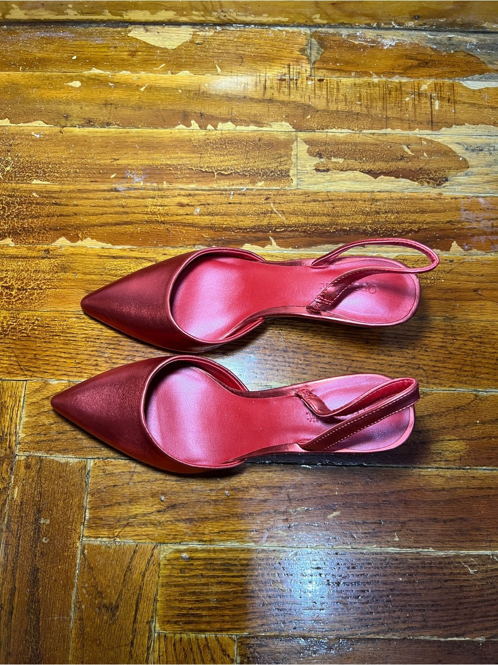 Red Satin Pointed Toe Slingback Kitten Heels